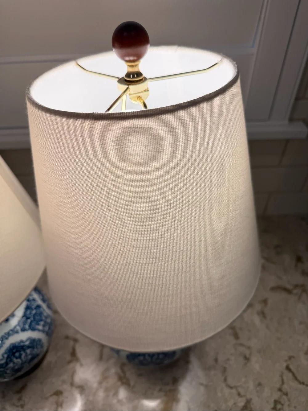 Ralph Lauren Home Blue & White Porcelain Double Gourd Table Lamps. Pair.
